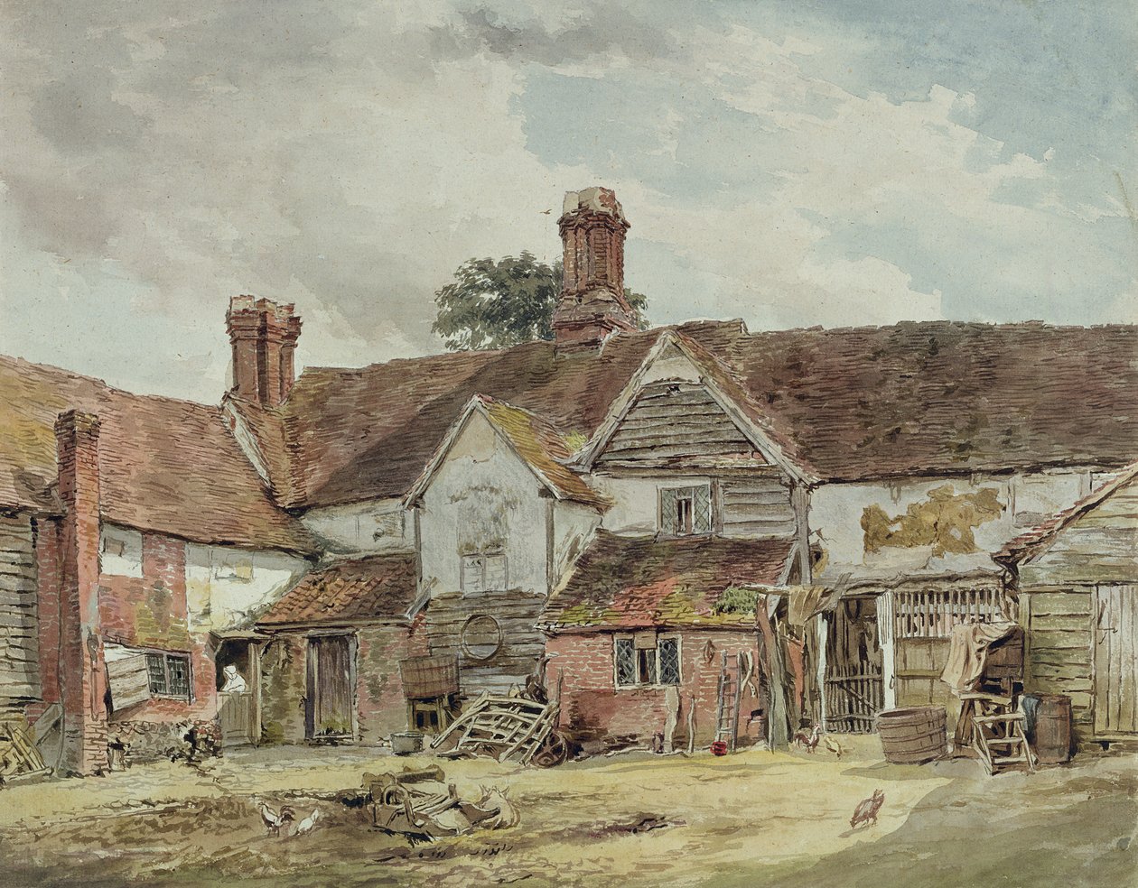 Régi gazdasági épületek, 1815 körül (wc grafit felett, papíron) alkotó: William Henry Hunt