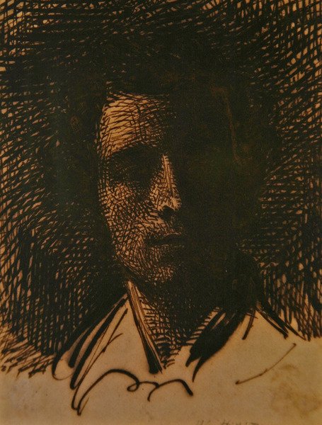 J. E. Millais portréja (papíron szépia tinta) alkotó: William Henry Hunt