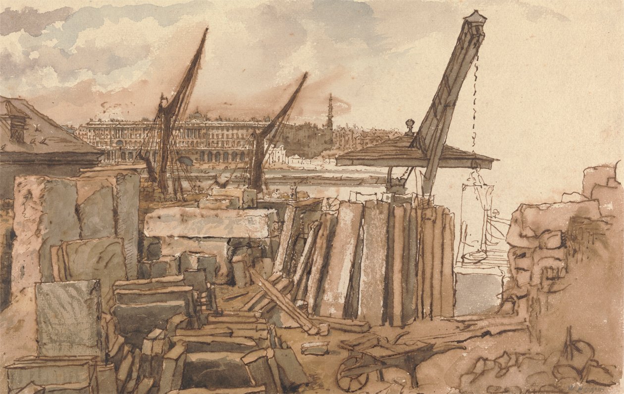 A Waterloo híd építése alkotó: William Henry Hunt