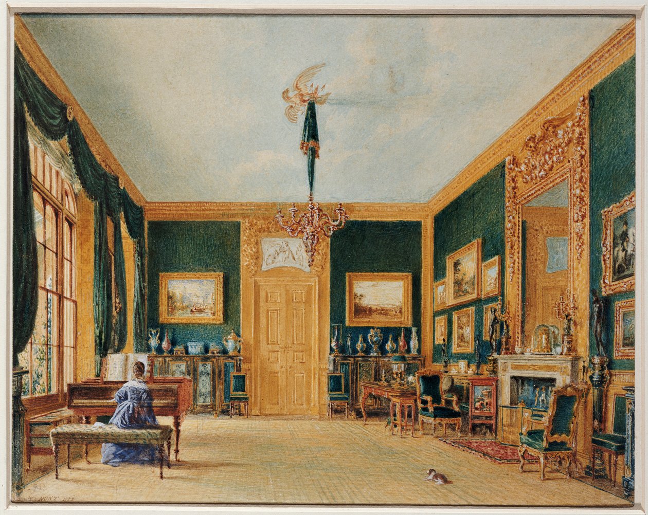 Essex grófjának zöld szalonja Cassioburyben, 1823 alkotó: William Henry Hunt