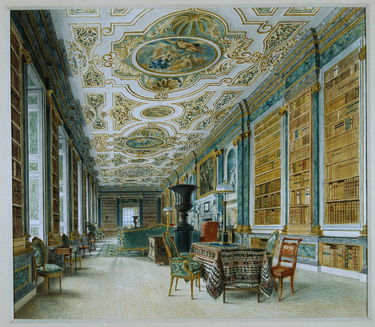 A régi bálterem, ma könyvtár, Chatsworth (akvarell papíron) alkotó: William Henry Hunt