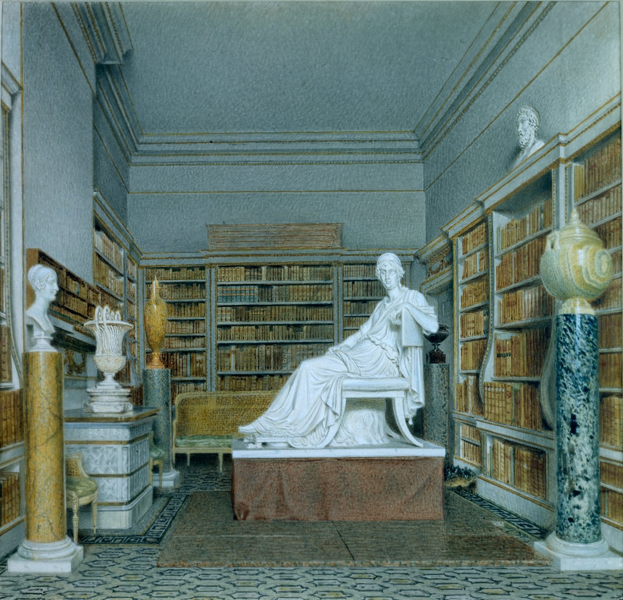 A régi könyvtár, Chatsworth (akvarell papíron) alkotó: William Henry Hunt
