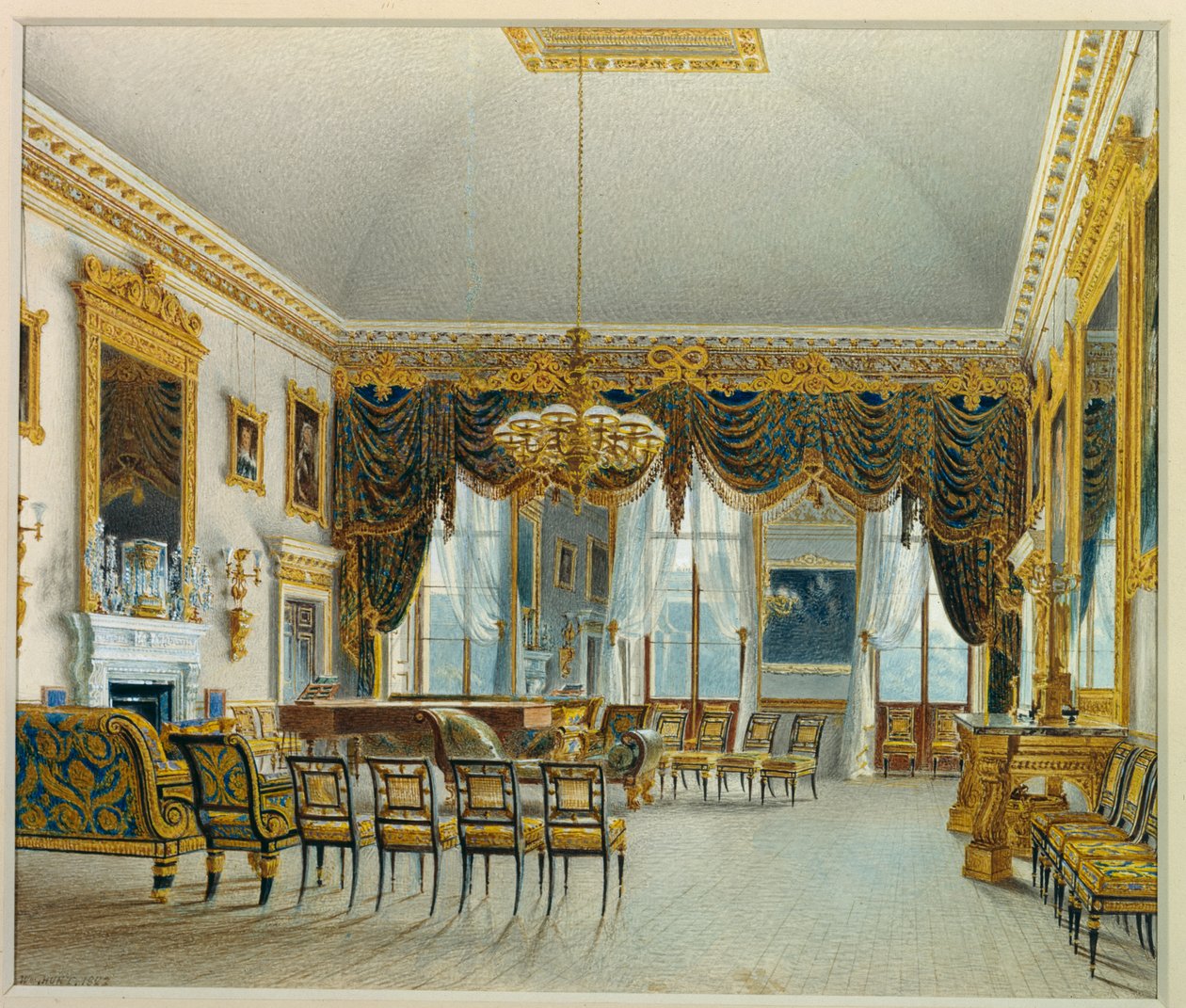 The Saloon, Devonshire House (akvarell papíron) alkotó: William Henry Hunt