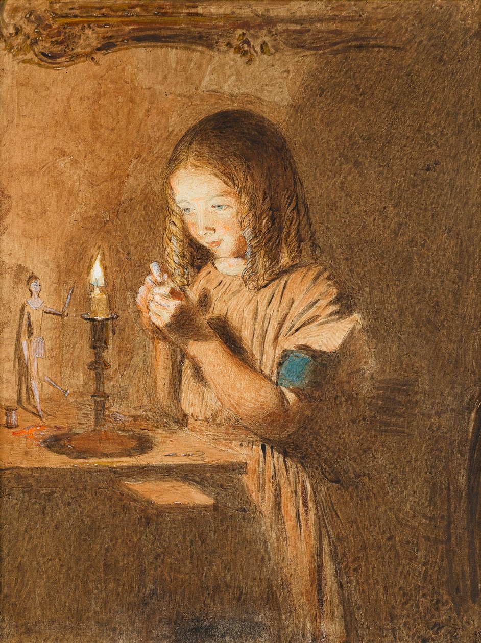 Tű befűzése: A fiatal varrónő, 1845 körül (wc papíron) alkotó: William Henry Hunt