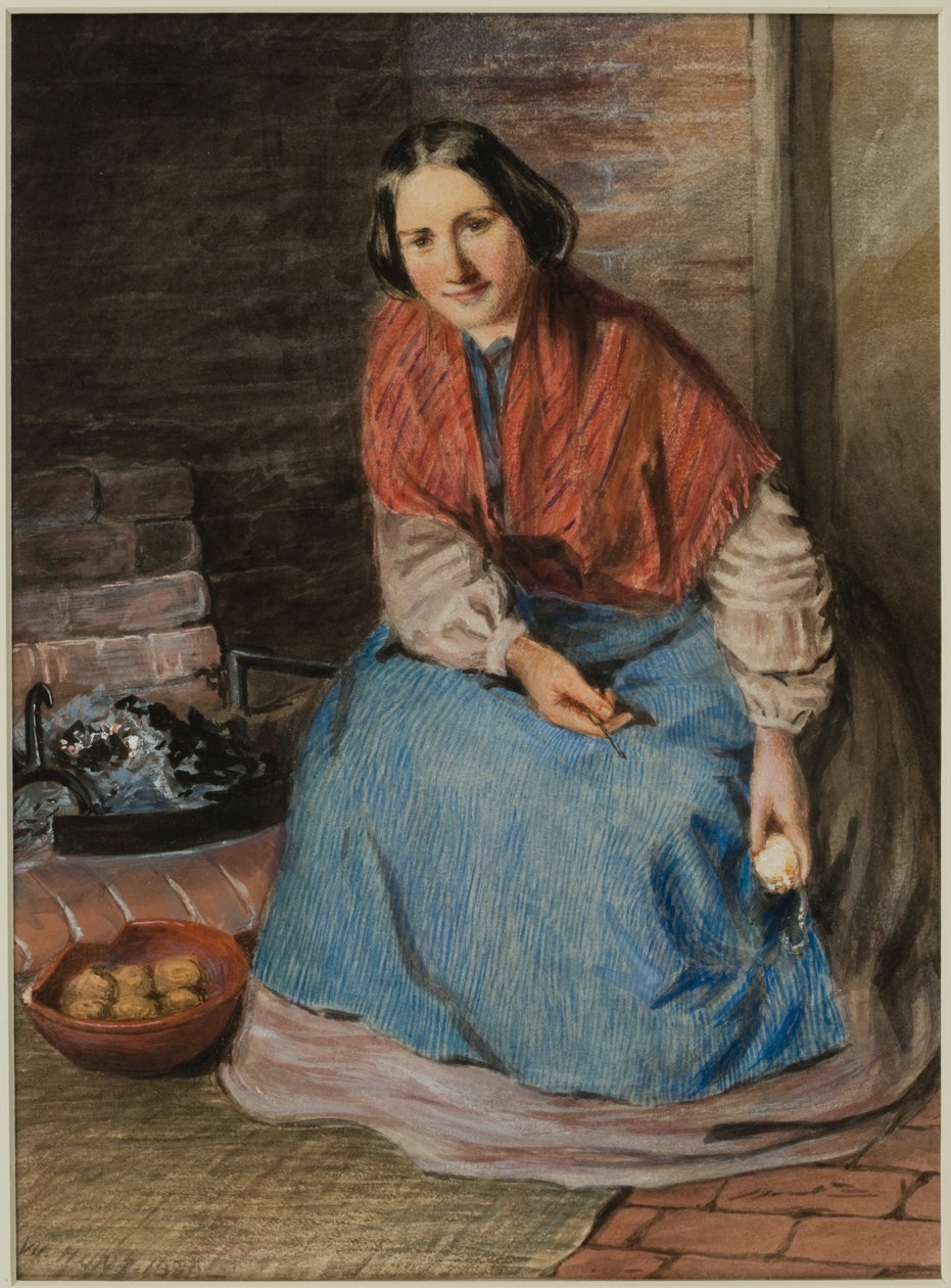Almát hámozó nő (tinta és akvarell papíron) alkotó: William Henry Hunt