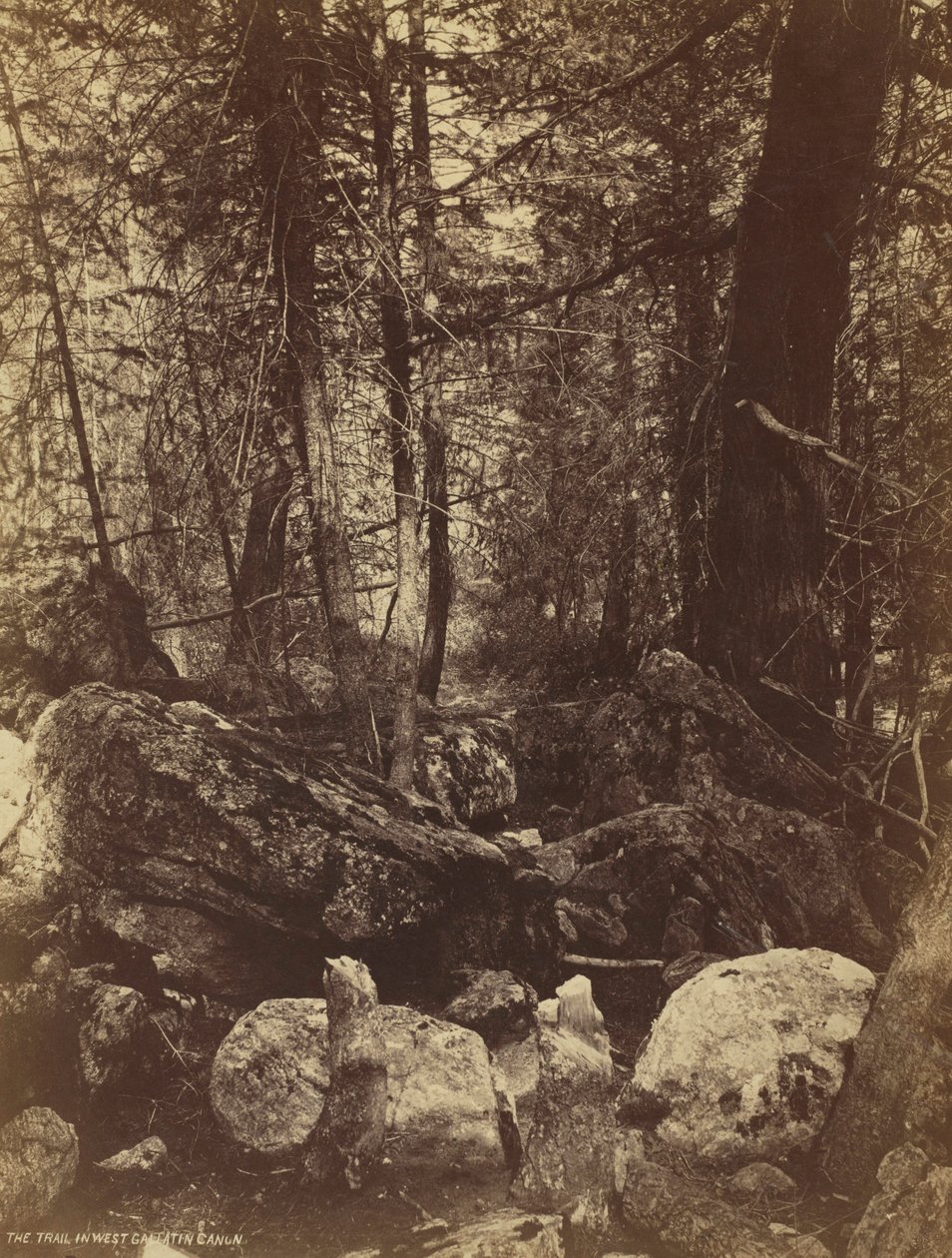 The Trail in West Gallatin Cañon, c. 1870-es évek. alkotó: William Henry Jackson