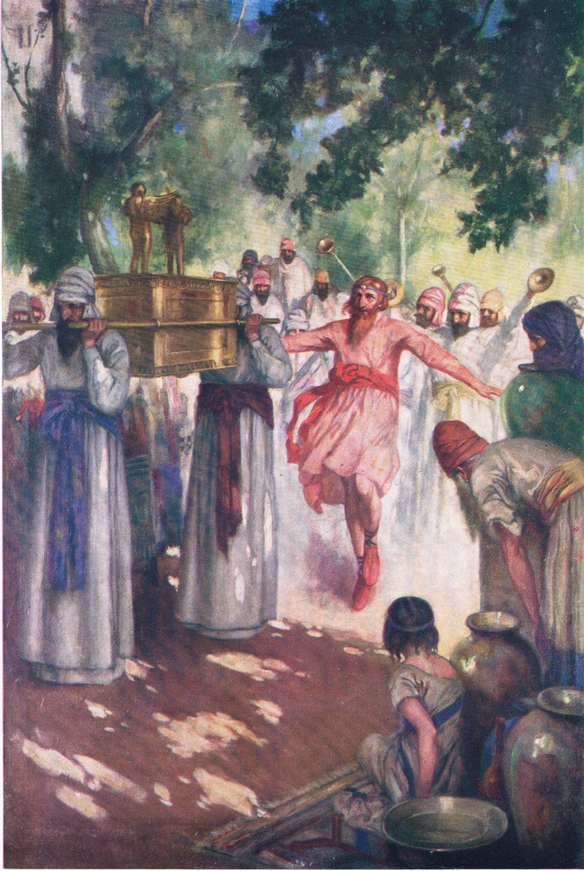 David elhozza a bárkát Jeruzsálembe, a Thomas Nelson által kiadott Biblia Képeskönyvből, 1950 körül alkotó: William Henry Margetson