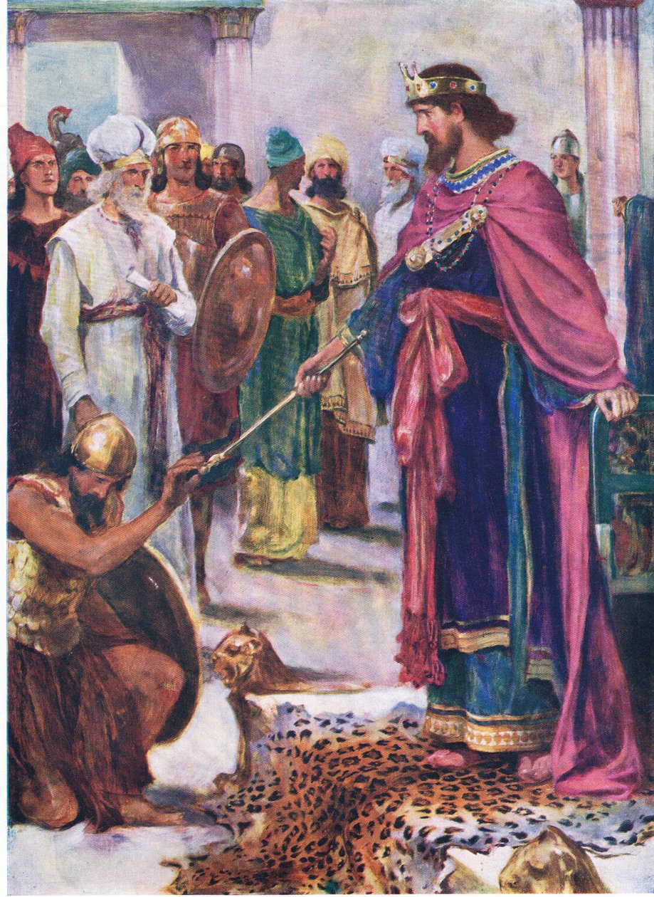 Dávid király Izrael felett, a Thomas Nelson által kiadott Biblia Képeskönyvből, 1950 körül alkotó: William Henry Margetson