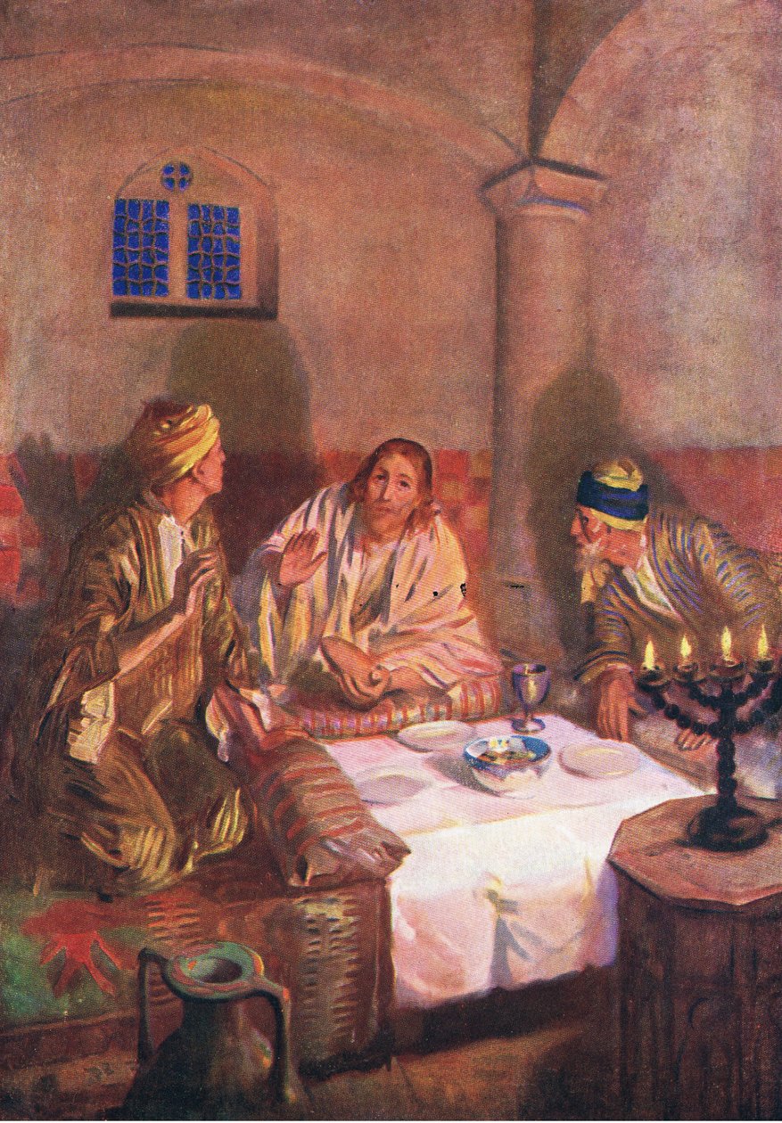 Este Emmausban, a Thomas Nelson által kiadott Biblia Képeskönyvből, 1950 körül alkotó: William Henry Margetson