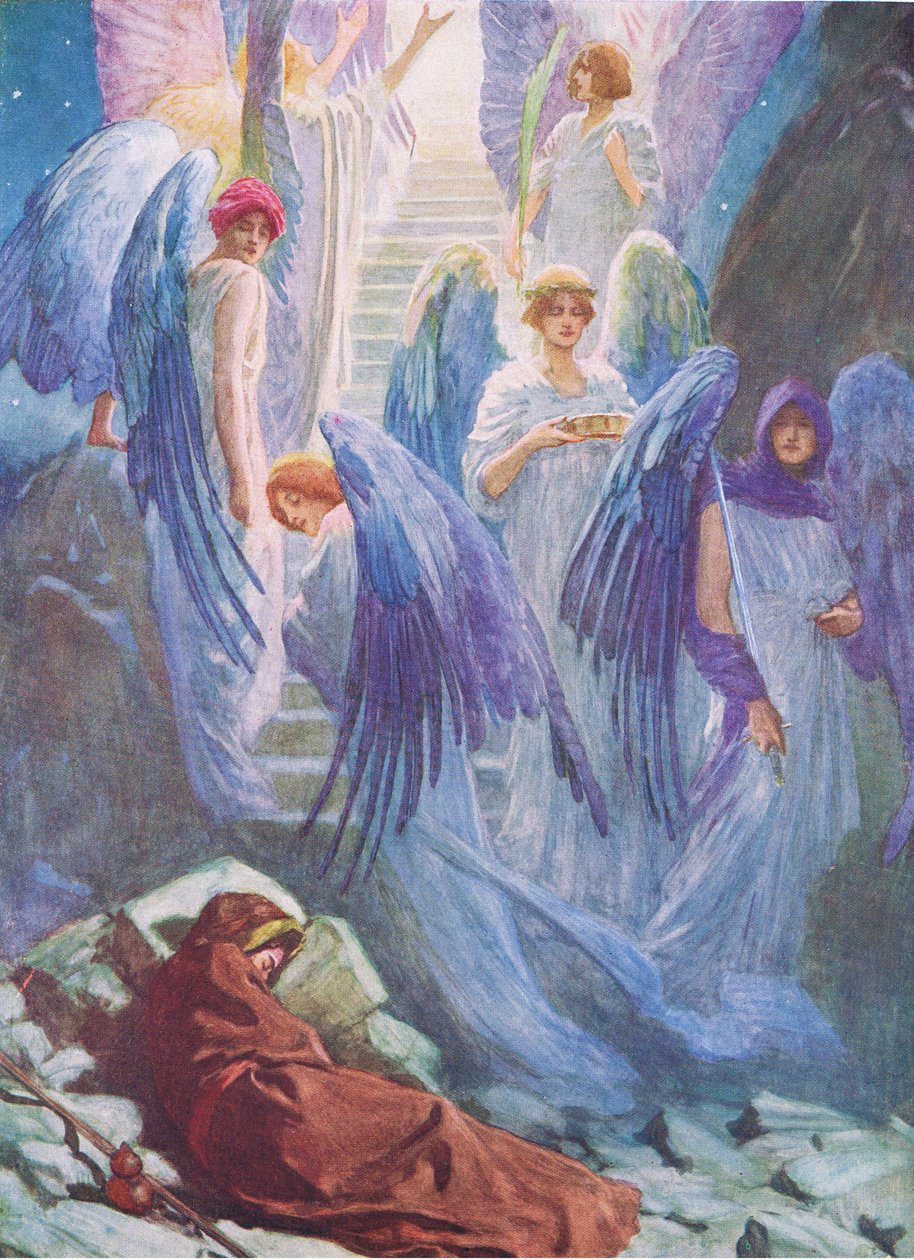 Jacobs álom, a Thomas Nelson által kiadott Biblia Képeskönyvből, 1950 körül alkotó: William Henry Margetson