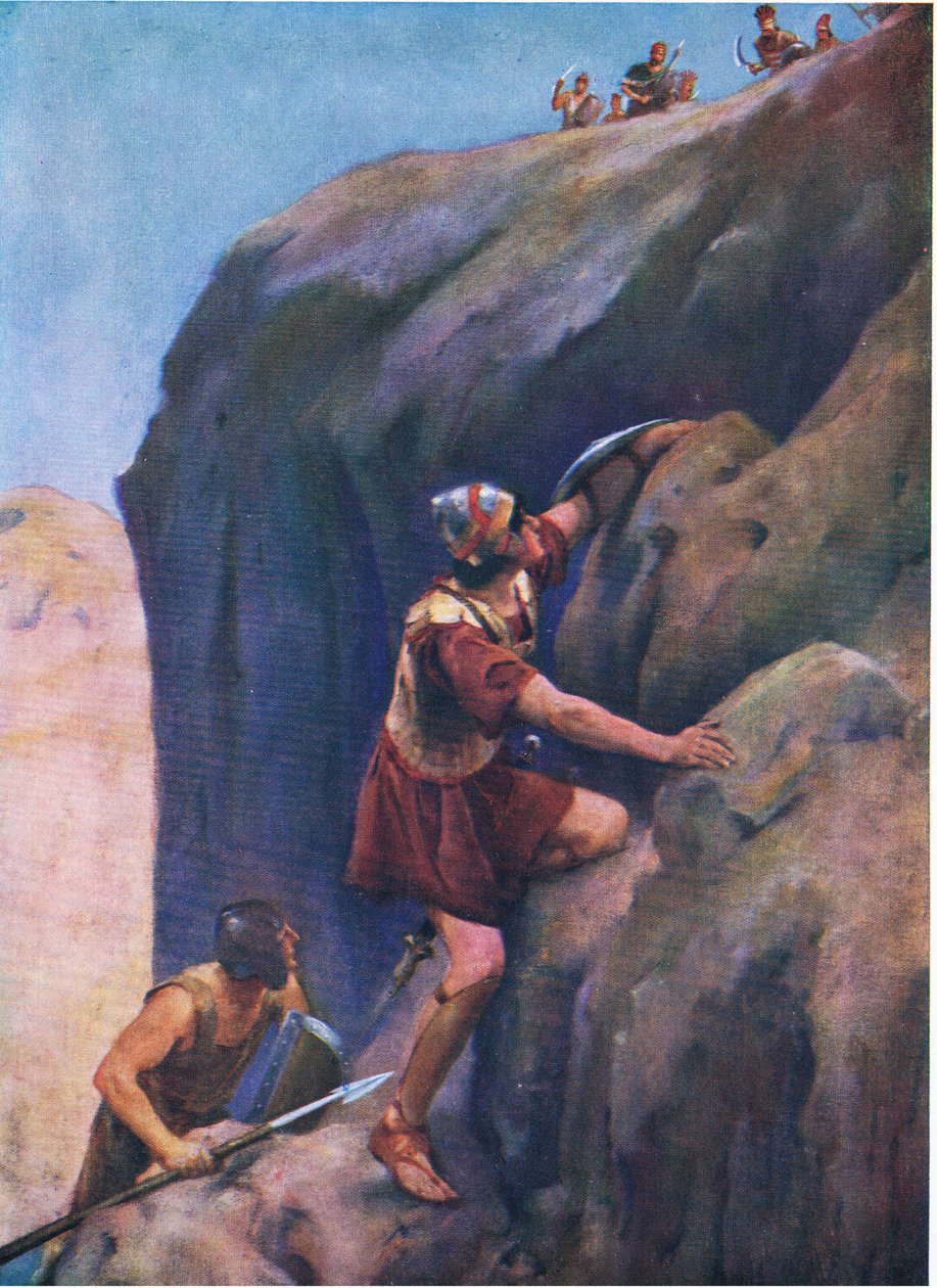 Jonathan és páncélhordozója, a Thomas Nelson által kiadott Biblia Képeskönyvből, 1950 körül alkotó: William Henry Margetson