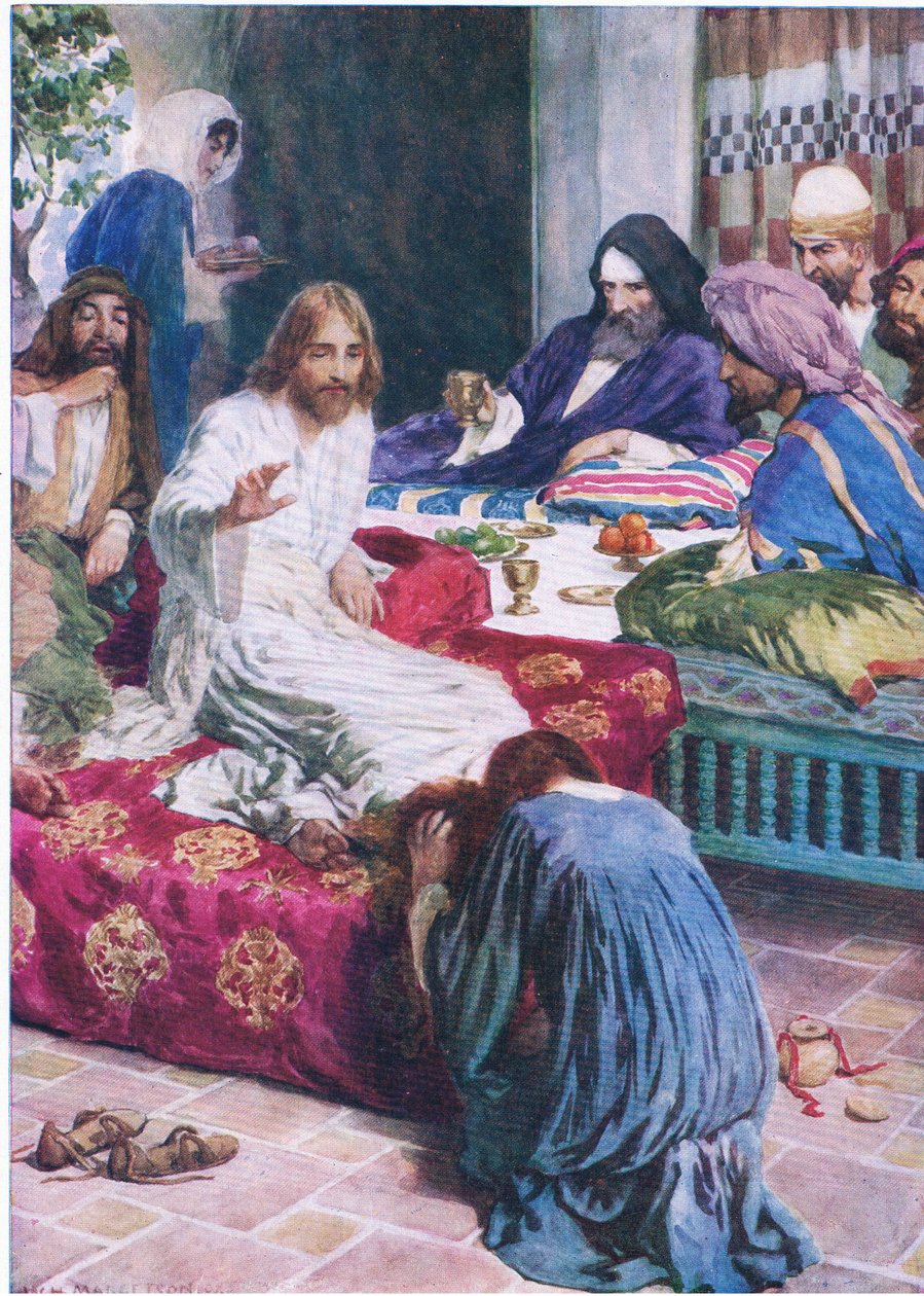 Mary és az alabástromdoboz, a Thomas Nelson által kiadott Biblia Képeskönyvből, 1950 körül alkotó: William Henry Margetson