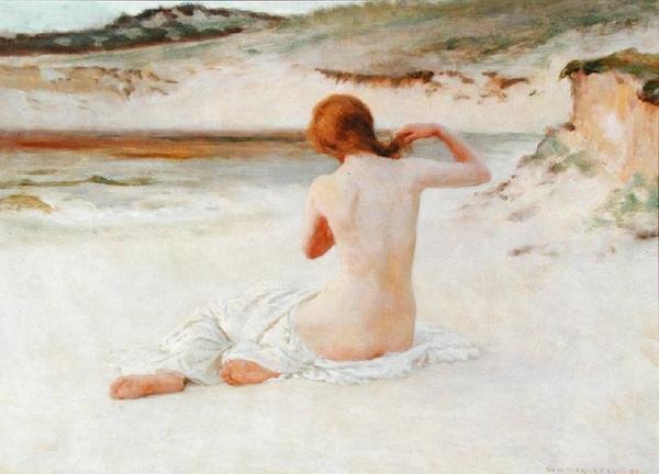 Meztelenül a tengerparton alkotó: William Henry Margetson