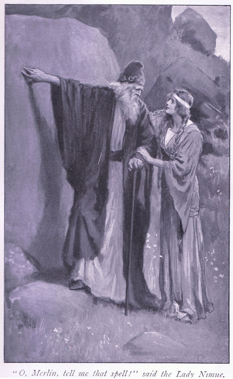Ó, Merlin, mondd el nekem ezt a varázslatot! - mondta Niume hölgy alkotó: William Henry Margetson