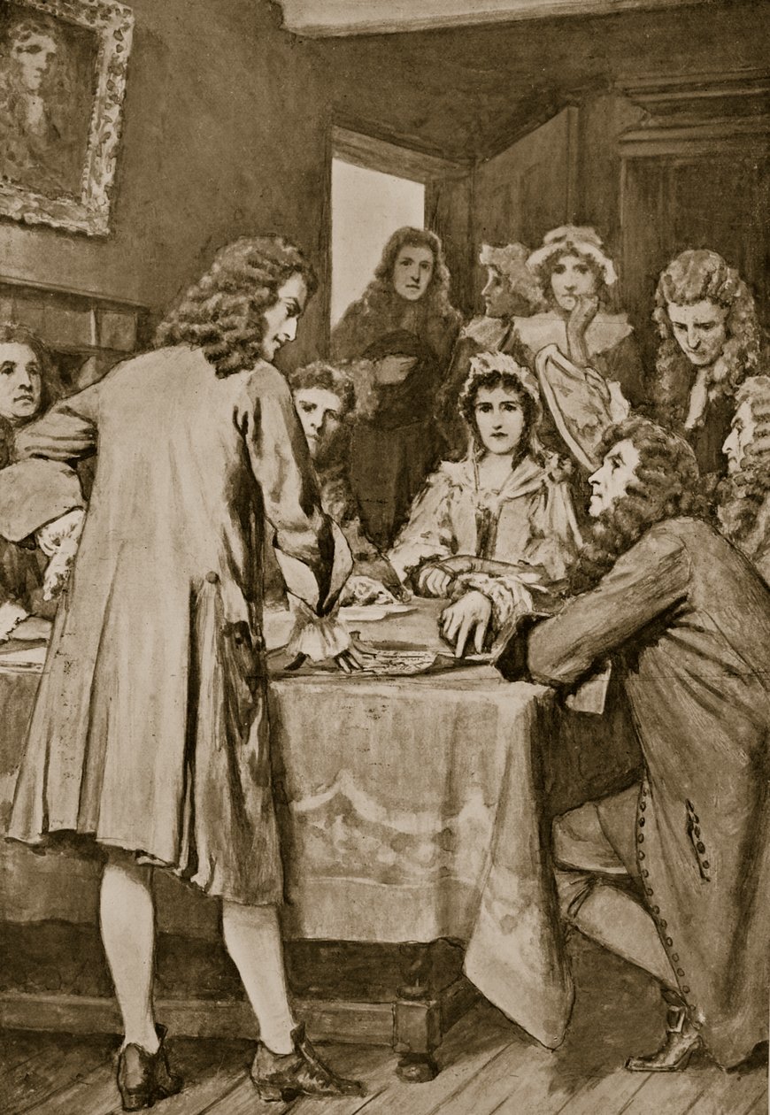 Paterson magyarázza a Darien-sémát Edinburgh-ban, 1694, illusztráció a "Hutchinson