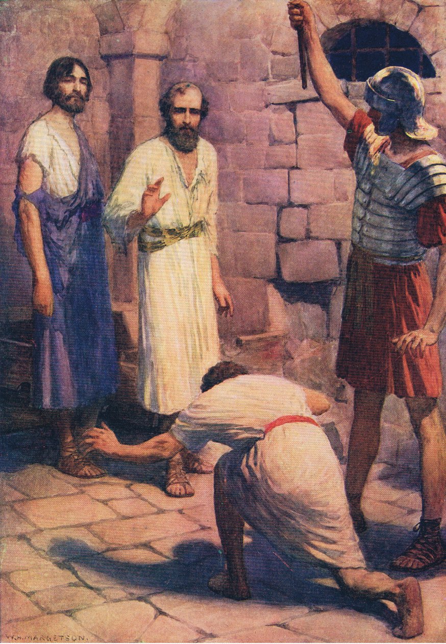 Paul és Silas a börtönben, a Thomas Nelson által kiadott Biblia Képeskönyvből, 1950 körül alkotó: William Henry Margetson