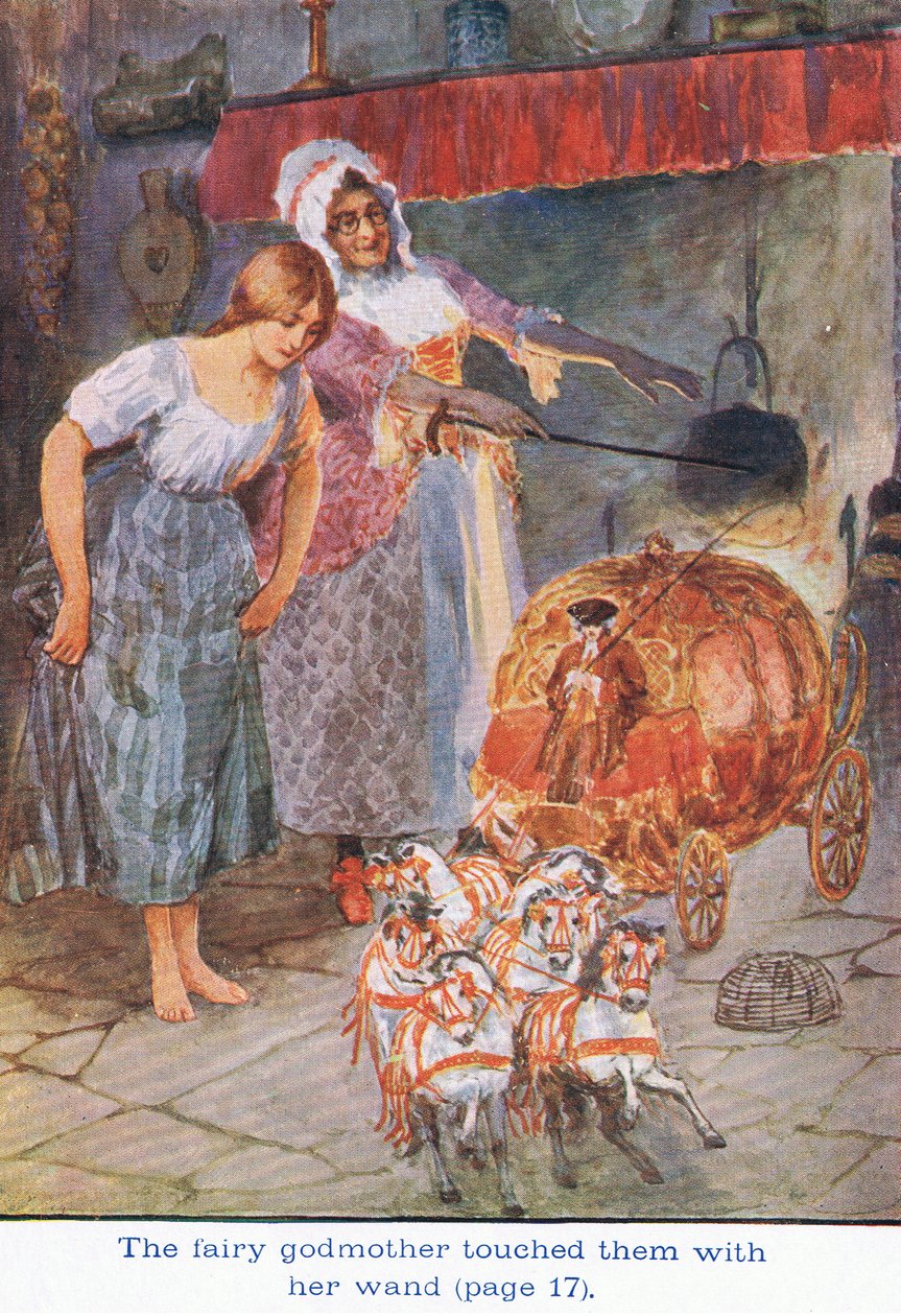 A tündérkeresztanya megérintette őket pálcájával, Hamupipőke, 1925 alkotó: William Henry Margetson