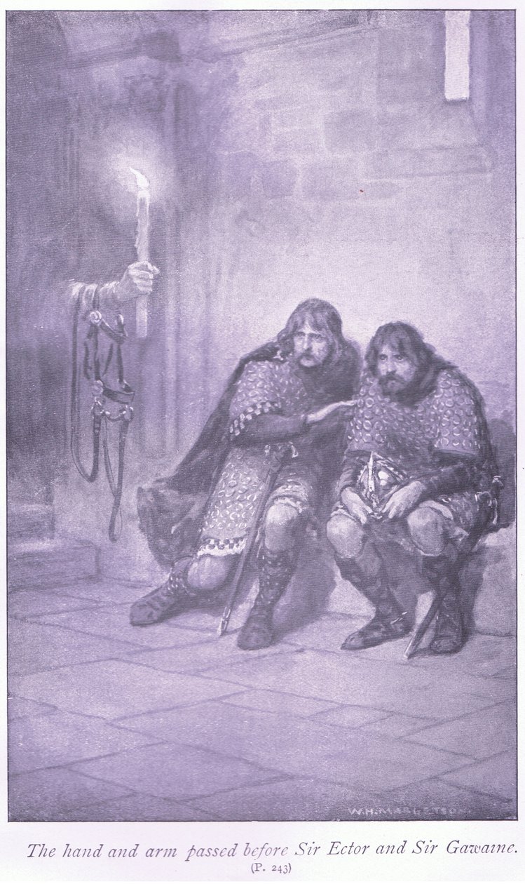 A kéz és a kar elhaladt Sir Ectar és Sir Gawaine előtt alkotó: William Henry Margetson