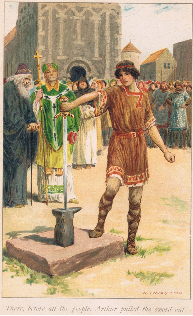 Ott az egész nép előtt Artúr kihúzta a kardot a kőből. alkotó: William Henry Margetson