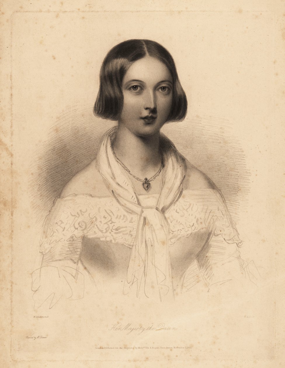 Fiatal Viktória királynő, a húszas évek elején. William Henry Mote acéltörzs-metszete William Drummond illusztrációja után Charles Heath English Pearls vagy Portrés for the Boudoir, Tilt and Bogue, London című művéből alkotó: William Henry Mote