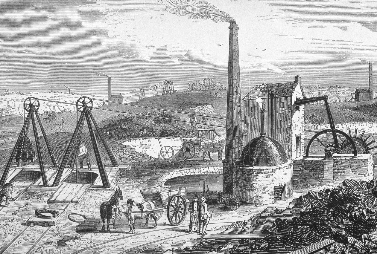 Staffordshire Colliery a "Cyclopaedia of Useful Arts und Manufactures" című kiadványból, szerkesztette Charles Tomlinson, 1880-as évek körül. alkotó: William Henry Prior