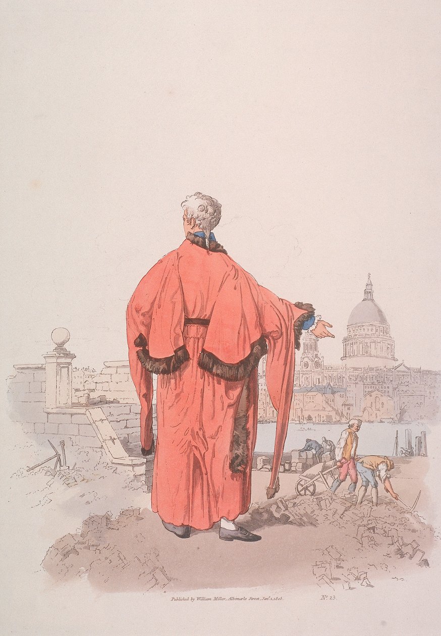 Alderman polgári viseletben a Szent Pál-székesegyház felé néz, London, 1805 alkotó: William Henry Pyne