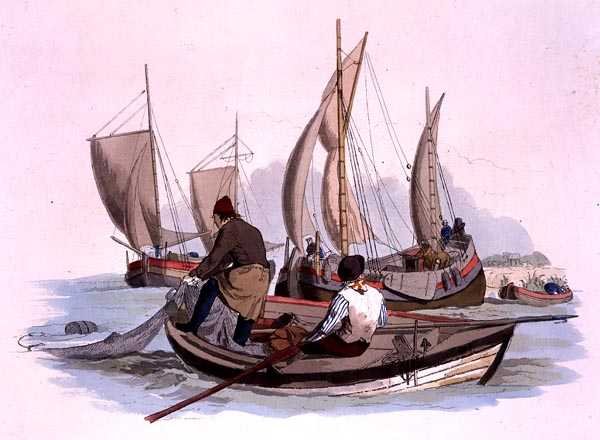 Brit halászok, a "Costume of Great Britain"-ből, William Miller kiadója alkotó: William Henry Pyne