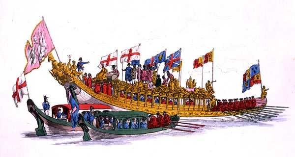 City State Barge, a "Costume of Great Britain"-ből, William Miller kiadója alkotó: William Henry Pyne