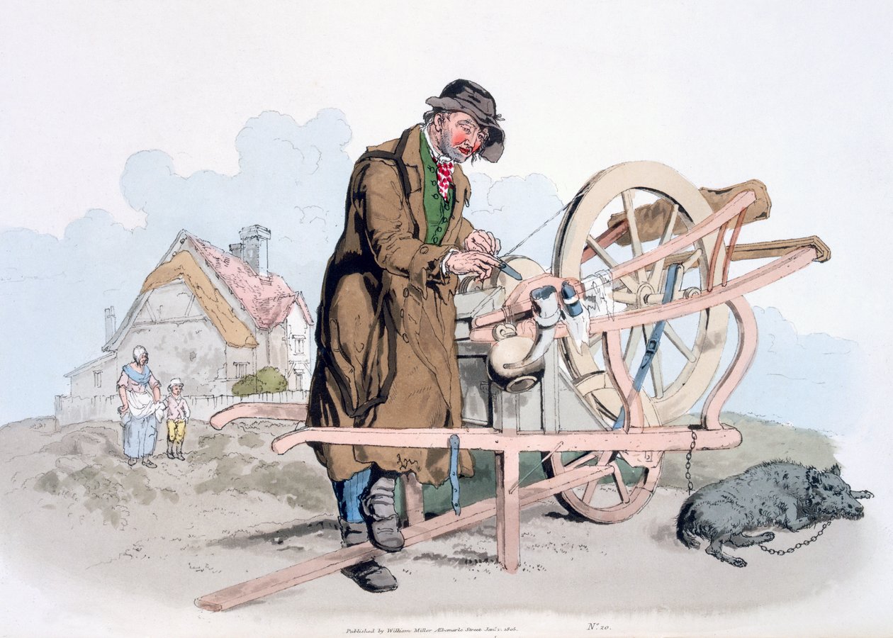 Késdaráló, a William Miller által 1805-ben kiadott "Nagy-Britannia viselete" című könyvből. alkotó: William Henry Pyne