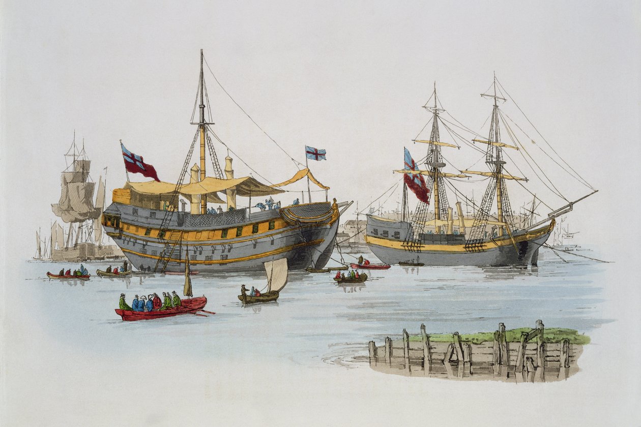 Börtönhajók, a Costume of Great Britain-ből, William Miller, 1805 alkotó: William Henry Pyne