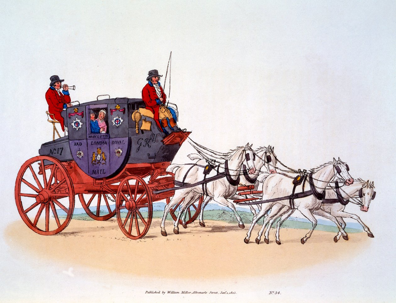 Stagecoach, The Worcester és a London Royal Mail, 1808 alkotó: William Henry Pyne