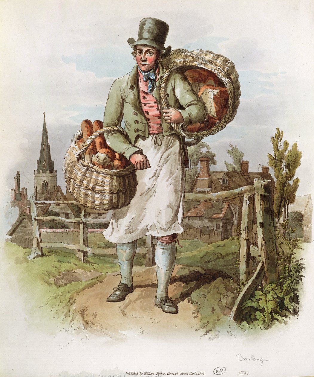 The Baker, illusztráció a "The Costume of Great Britain" című könyvből, kiadta 1804-08-ban William Miller, London (akvatinta). alkotó: William Henry Pyne