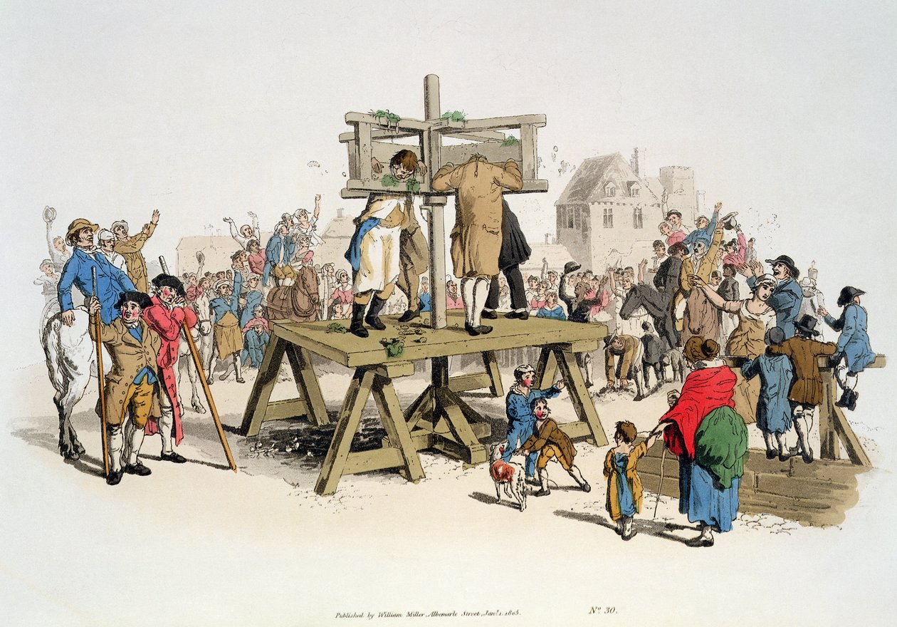 A bűnösök, a "Nagy-Britannia viselete" című kötetből, kiadta William Miller, 1805. alkotó: William Henry Pyne