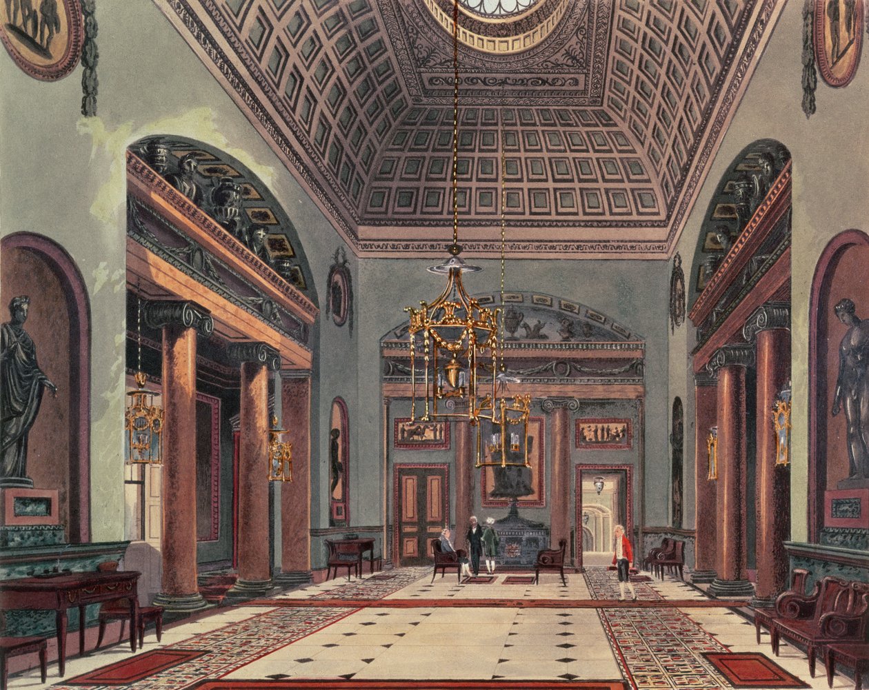 A bejárati csarnok, Carlton House a Pynes Royal Residencesből, 1818 alkotó: William Henry Pyne