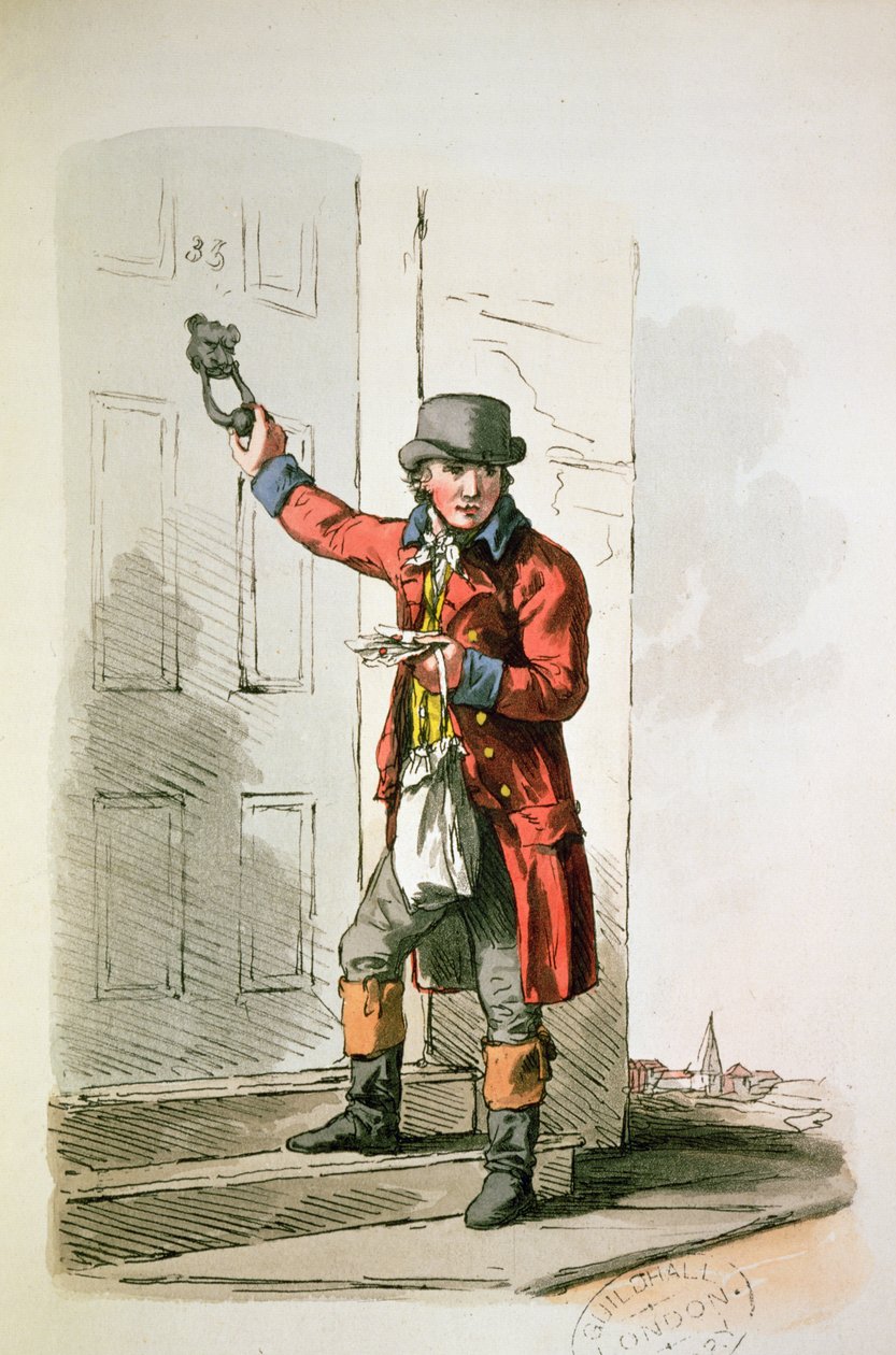 A postás a "Nagy-Britannia viselete" című képből, 1805 (nyomtatás) alkotó: William Henry Pyne