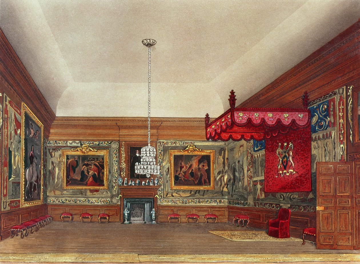 The Throne Room, Hampton Court Pyne királyi rezidenciáiból, 1818 alkotó: William Henry Pyne