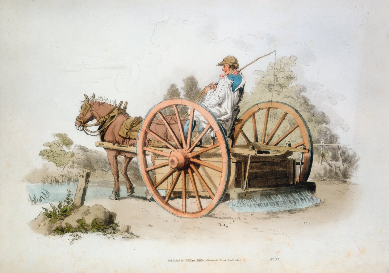 Öntözőkocsi az utak porának csökkentésére, 1808 alkotó: William Henry Pyne