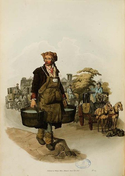 Víziember az autóbusz-állásnál a Costume of Great Britain-ből (nyomtatott) alkotó: William Henry Pyne