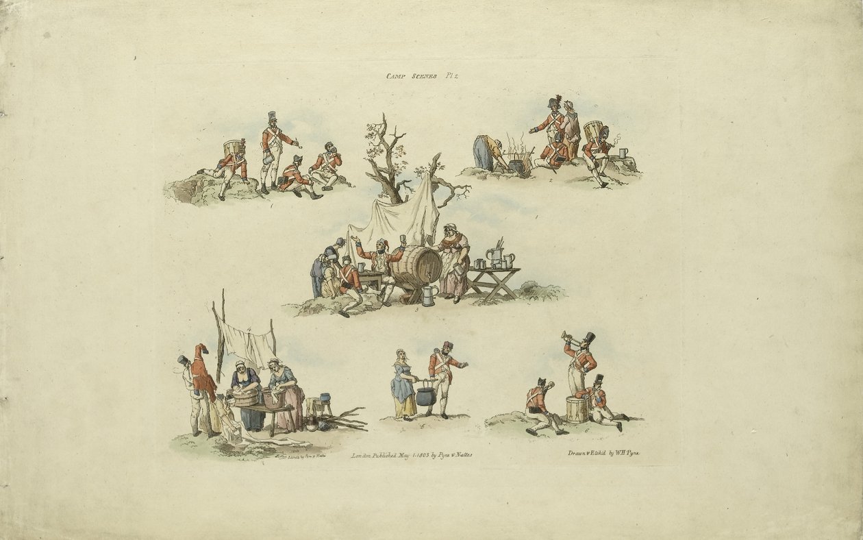Tábori jelenetek, 1803 (színes rézkarc) alkotó: William Henry after Pyne