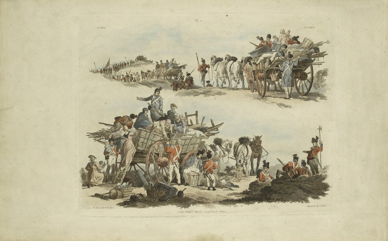 Tábori jelenetek, 1803 (színes rézkarc) alkotó: William Henry after Pyne