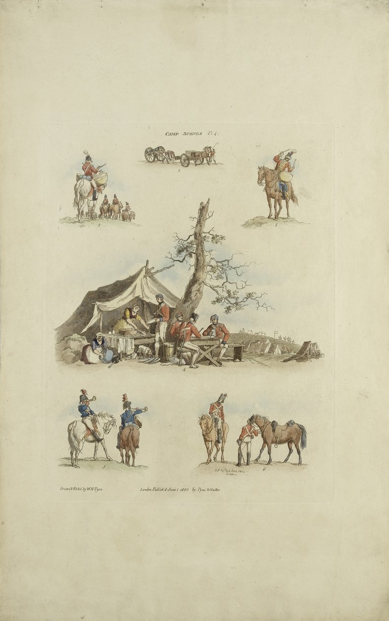 Tábori jelenetek, 1803 (színes rézkarc) alkotó: William Henry after Pyne