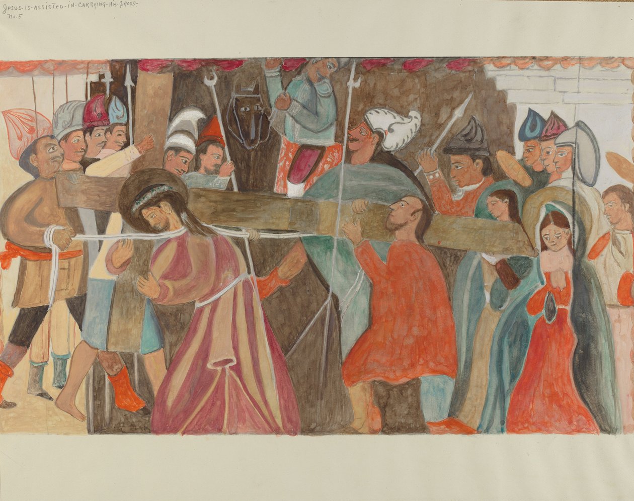 5. számú keresztút: Jézust segítik kereszthordozásában, c. 1936. alkotó: William Herbert