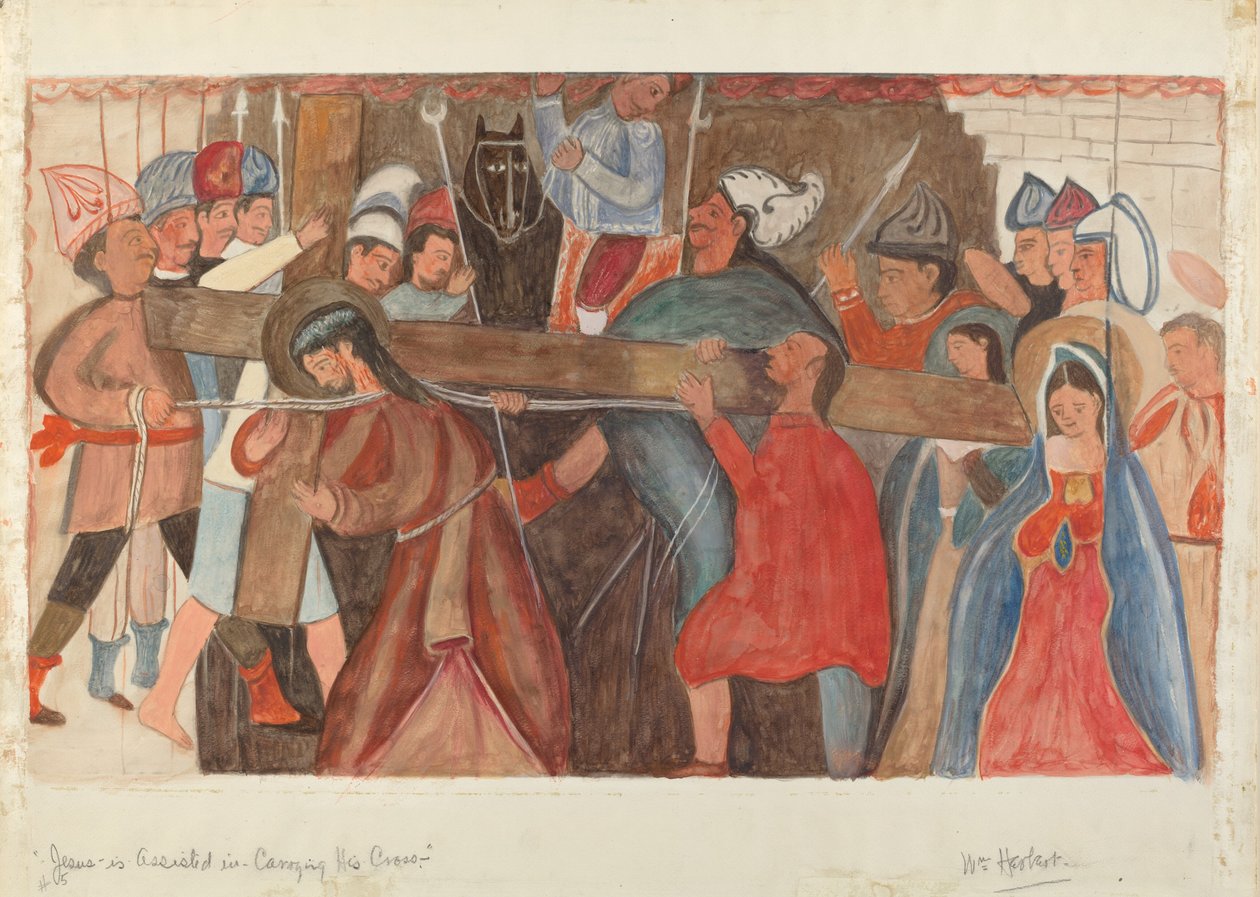 5. számú keresztút: Jézust segítik kereszthordozásában, c. 1936. alkotó: William Herbert