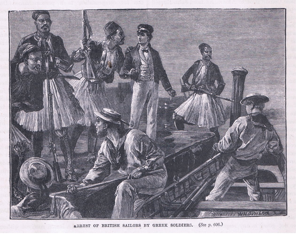 A görög katonák letartóztatták a brit tengerészeket 1850-ben alkotó: William Heysham Overend