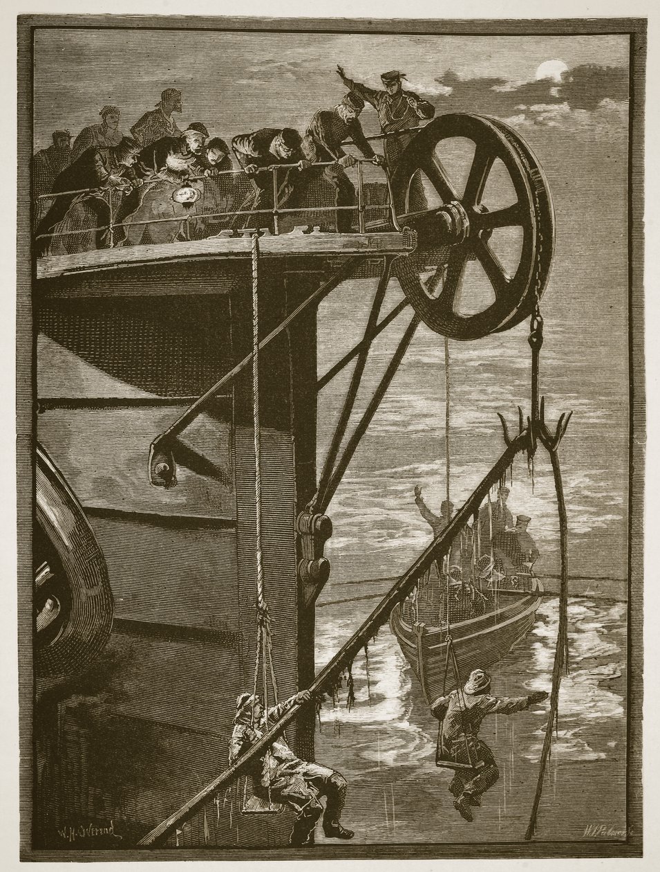 Modern tudomány: távírókábel felvétele a tengeren, W.J. Palmer metszetében alkotó: William Heysham Overend