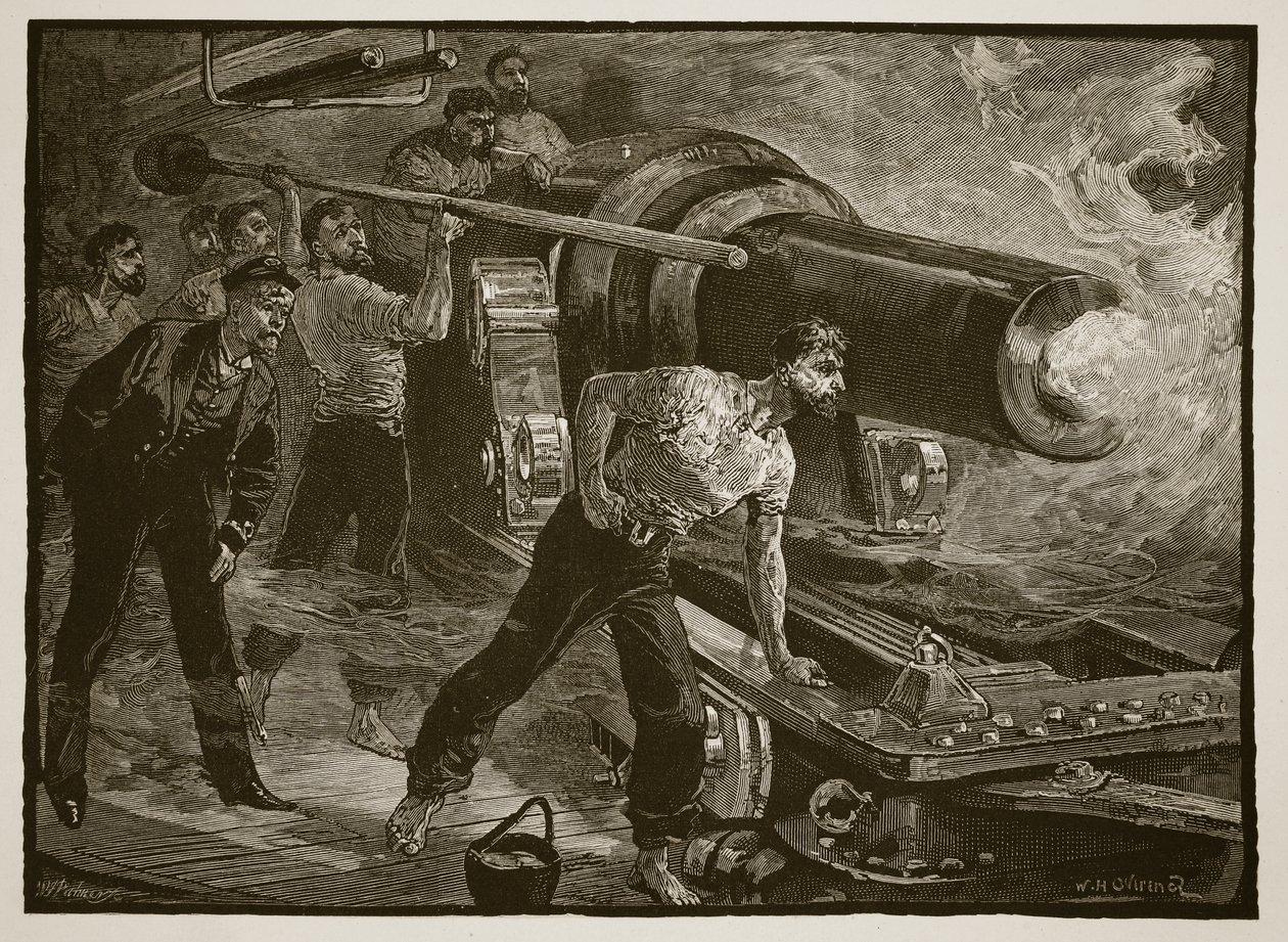 Tengerészeti hadviselés: hajópisztoly használata, W.J. Palmer metszet alkotó: William Heysham Overend
