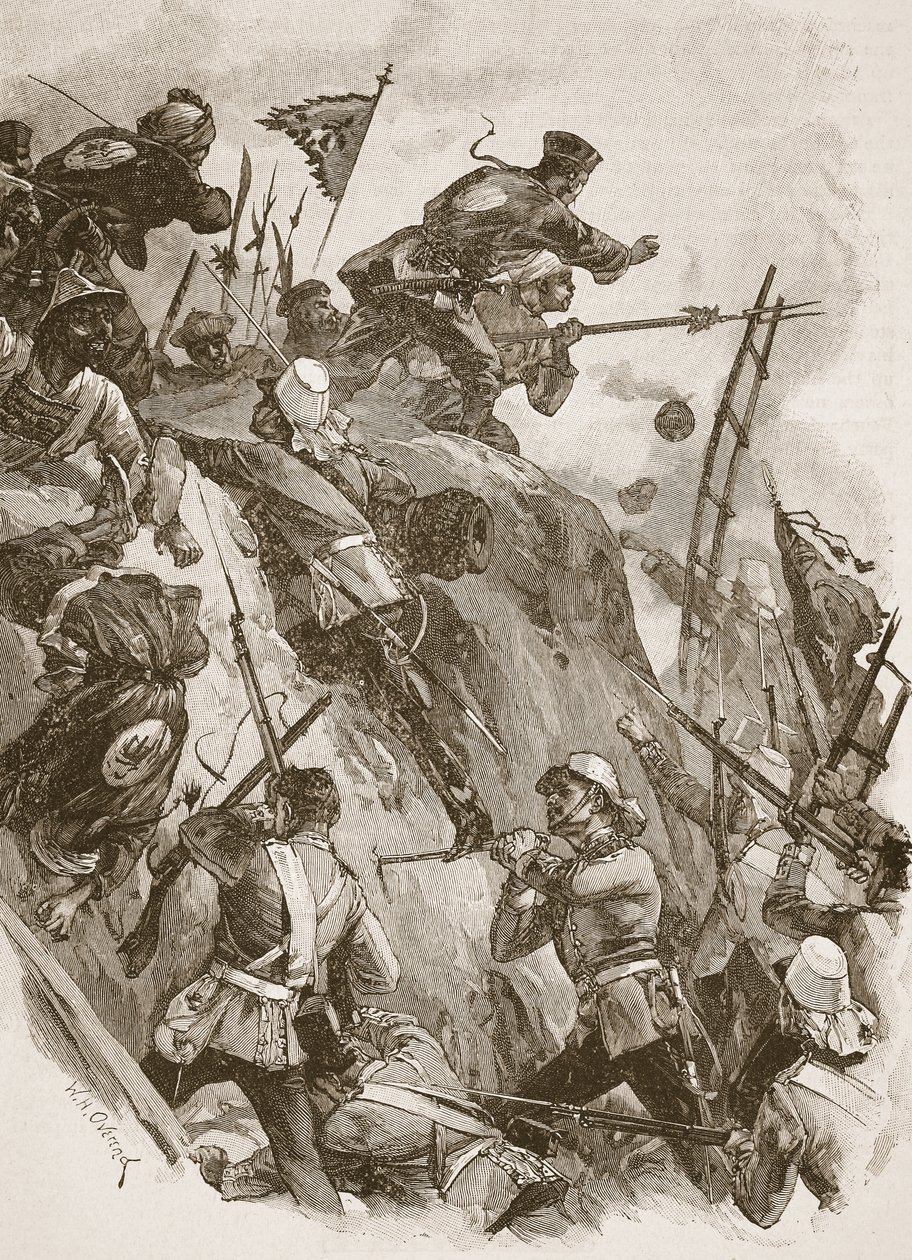 „Rogers beszállt, Lenon hadnagy segítette”, illusztráció a „Tizenegyedik század csatái” című művéből, Archibald Forbes, G.A. Henty és Arthur Griffiths őrnagy alkotó: William Heysham Overend