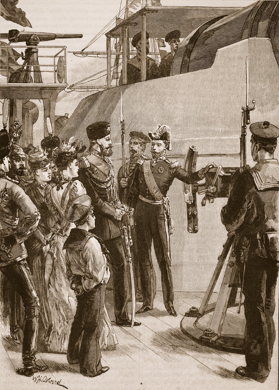 A francia flotta Cronstadtban: a cár látogatása, 1891, illusztráció a „Cassell illusztrált Anglia történetéből” (szépia fotó) alkotó: William Heysham Overend