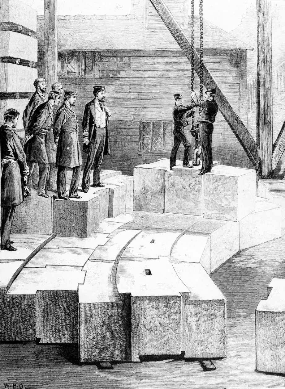 The New Eddystone Lighthouse: The Stone-Cutting Establishment at Oreston, illusztráció a „The Illustrated London News”-ból, 1879 alkotó: William Heysham Overend
