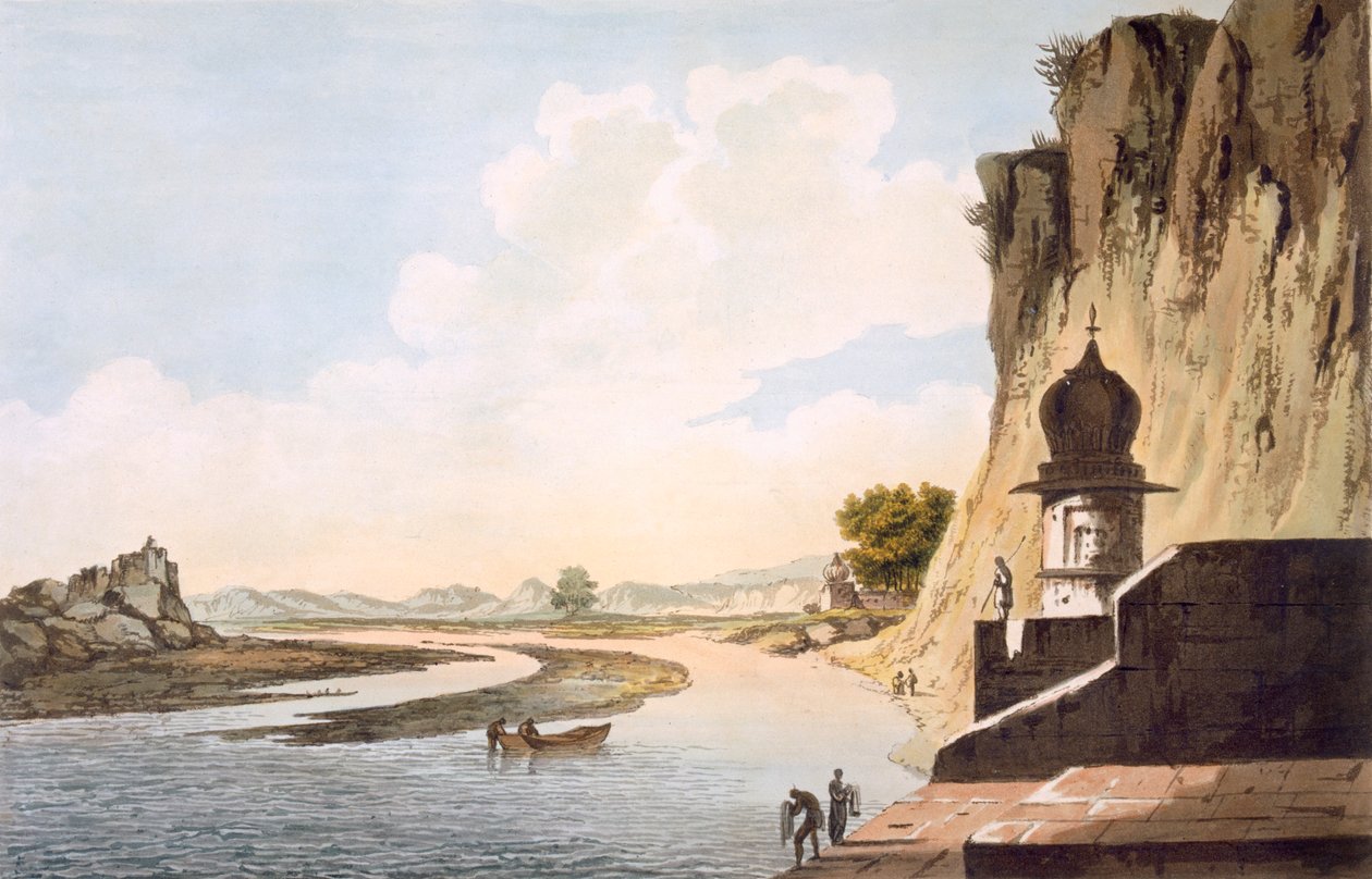 Kilátás a Gaut-ra Etawában, a Jumna folyó partján, kocsma. 1785-88. alkotó: William Hodges